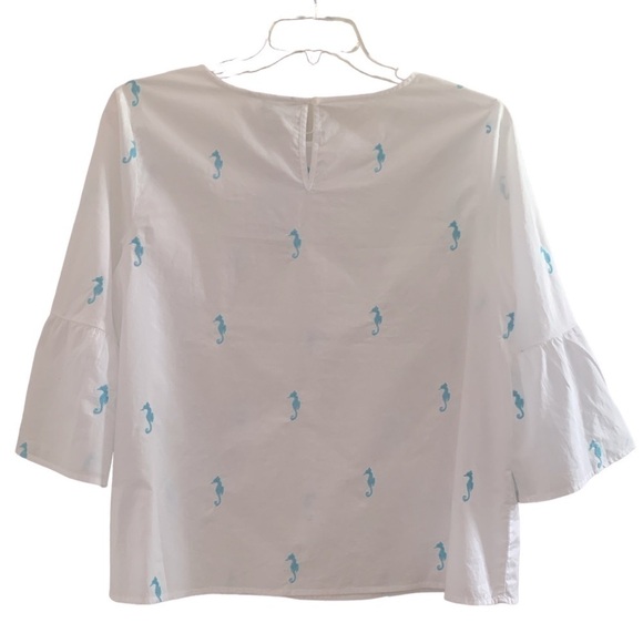 NWT Crown & Ivy Lightweight Blouse with Embroidered Seahorses Bell Sleeves PXL - Picture 3 of 12